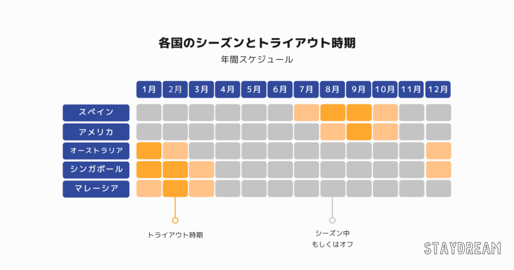 【サッカー留学】各国のシーズンとトライアウト時期を見やすくまとめました